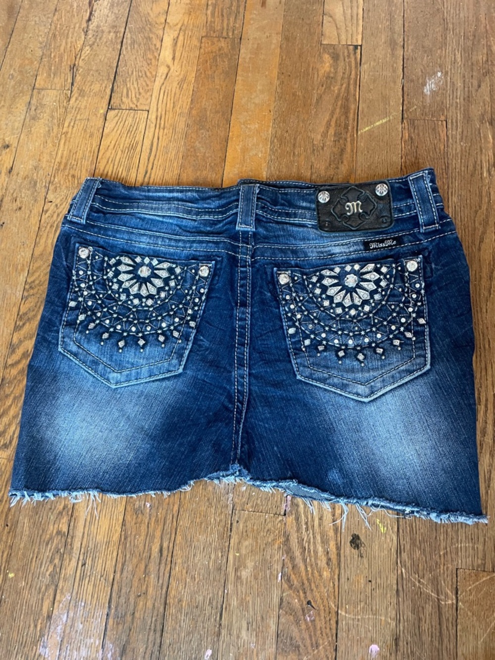Miss Me Blue Embellished Denim Mini Skirt